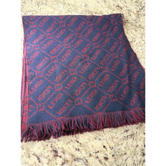 Women's Fendi Navy & Maroon Monogram Scarf - Picture 3 of 3